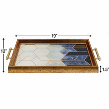Gold Geometric Decorative Serving Tray with Navy Blue Accents