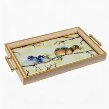 Gold Framed Decorative Serving Tray with Hand-Painted Bird Artwork