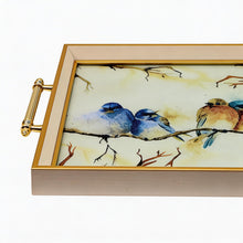 Gold Framed Decorative Serving Tray with Hand-Painted Bird Artwork