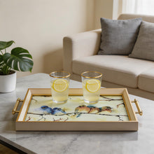 Gold Framed Decorative Serving Tray with Hand-Painted Bird Artwork