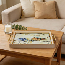 Gold Framed Decorative Serving Tray with Hand-Painted Bird Artwork