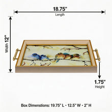 Gold Framed Decorative Serving Tray with Hand-Painted Bird Artwork
