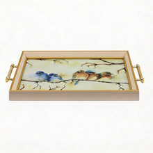 Gold Framed Decorative Serving Tray with Hand-Painted Bird Artwork