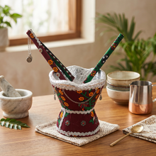 Traditional Yemeni Mabkhara Incense Burner with Decorative Tongs - Maroon