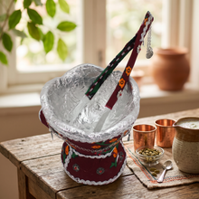 Traditional Yemeni Mabkhara Incense Burner with Decorative Tongs - Maroon