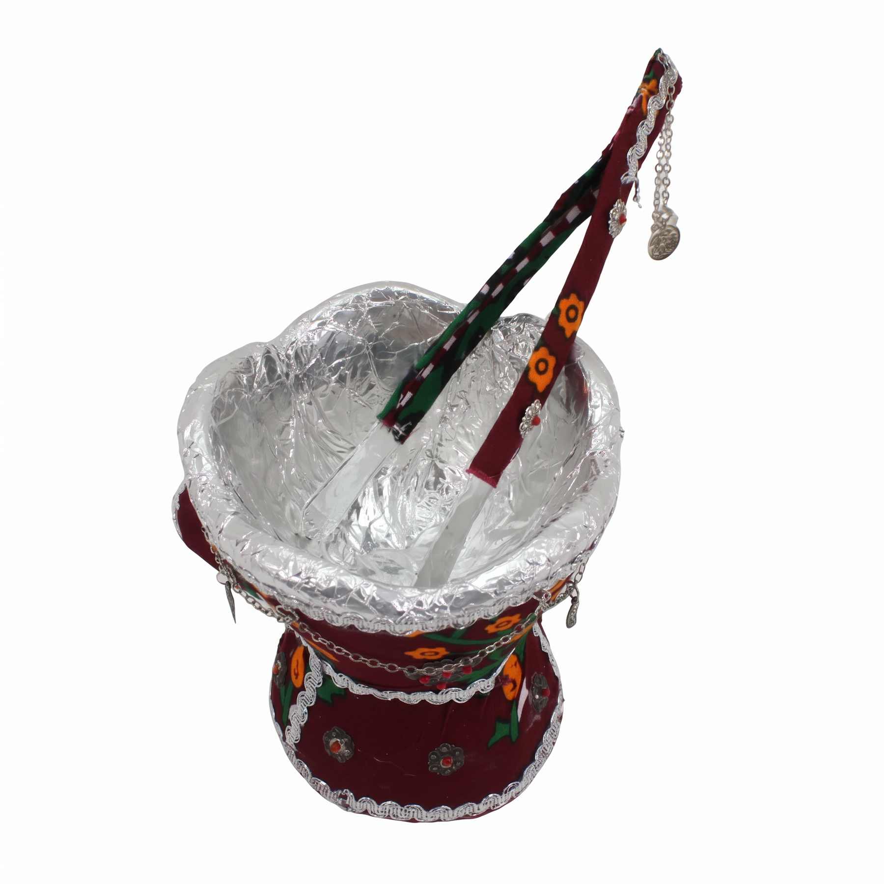 Traditional Yemeni Mabkhara Incense Burner with Decorative Tongs - Maroon