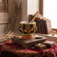 Traditional Yemeni Mabkhara Incense Burner with Decorative Tongs - Black & Gold