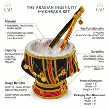 Traditional Yemeni Mabkhara Incense Burner with Decorative Tongs - Black & Gold