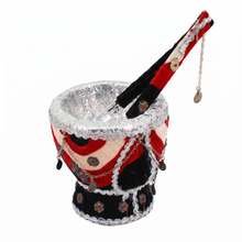 Traditional Yemeni Mabkhara Incense Burner with Decorative Tongs - Red, Black & White