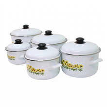 Al-Awdi Enamel Cookware Pot Set with Lids - Traditional White Yemeni Design (10-Piece Set)