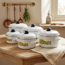 Al-Awdi Enamel Cookware Pot Set with Lids - Traditional White Yemeni Design (10-Piece Set)