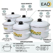 Al-Awdi Enamel Cookware Pot Set with Lids - Traditional White Yemeni Design (10-Piece Set)