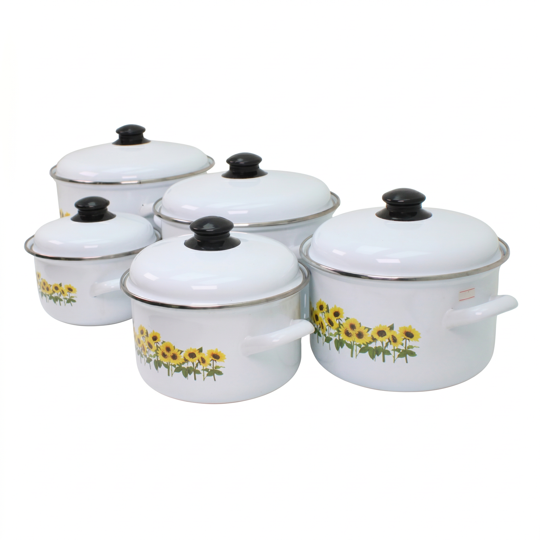 Al-Awdi Enamel Cookware Pot Set with Lids - Traditional White Yemeni Design (10-Piece Set)