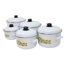 Al-Awdi Enamel Cookware Pot Set with Lids - Traditional White Yemeni Design (10-Piece Set)