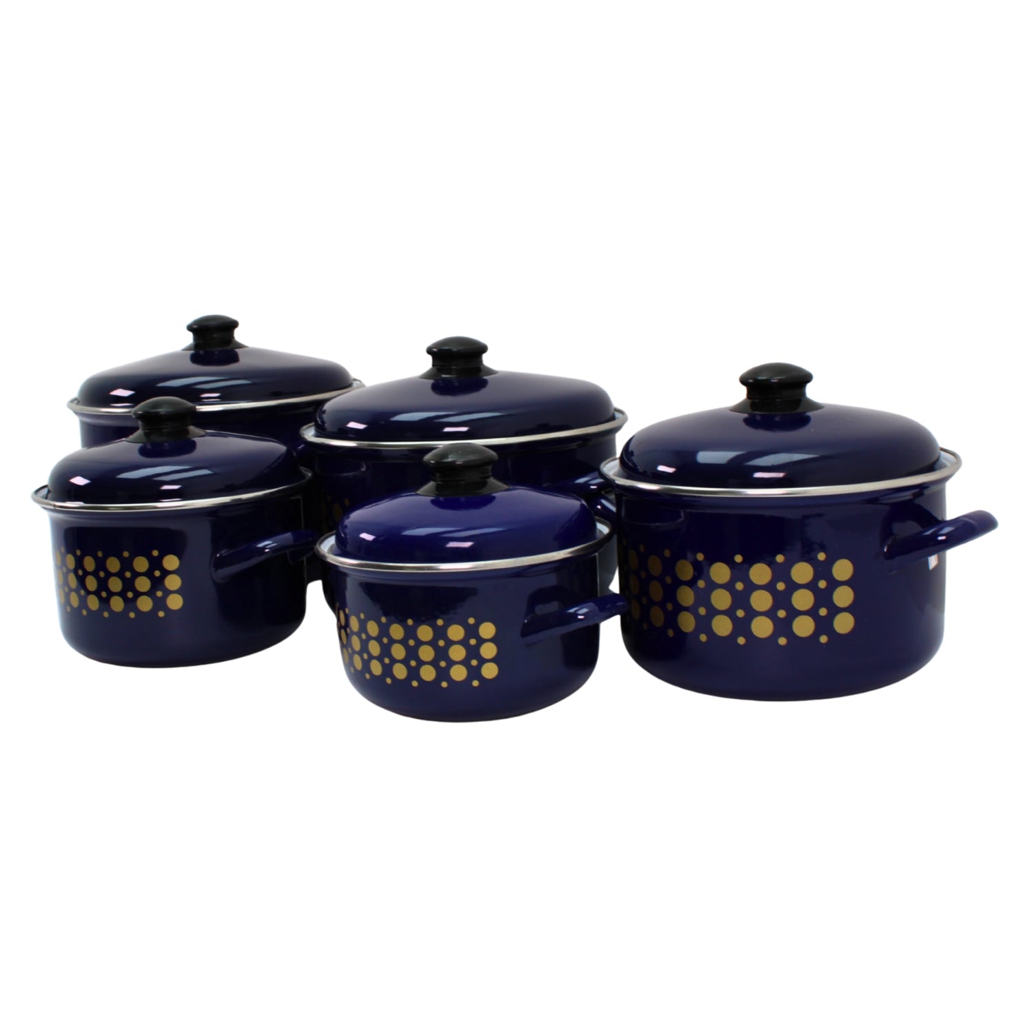 Al-Awdi Enamel Cookware Pot Set with Lids - Traditional Blue Yemeni Design (10-Piece Set)
