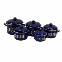 Al-Awdi Enamel Cookware Pot Set with Lids - Traditional Blue Yemeni Design (10-Piece Set)
