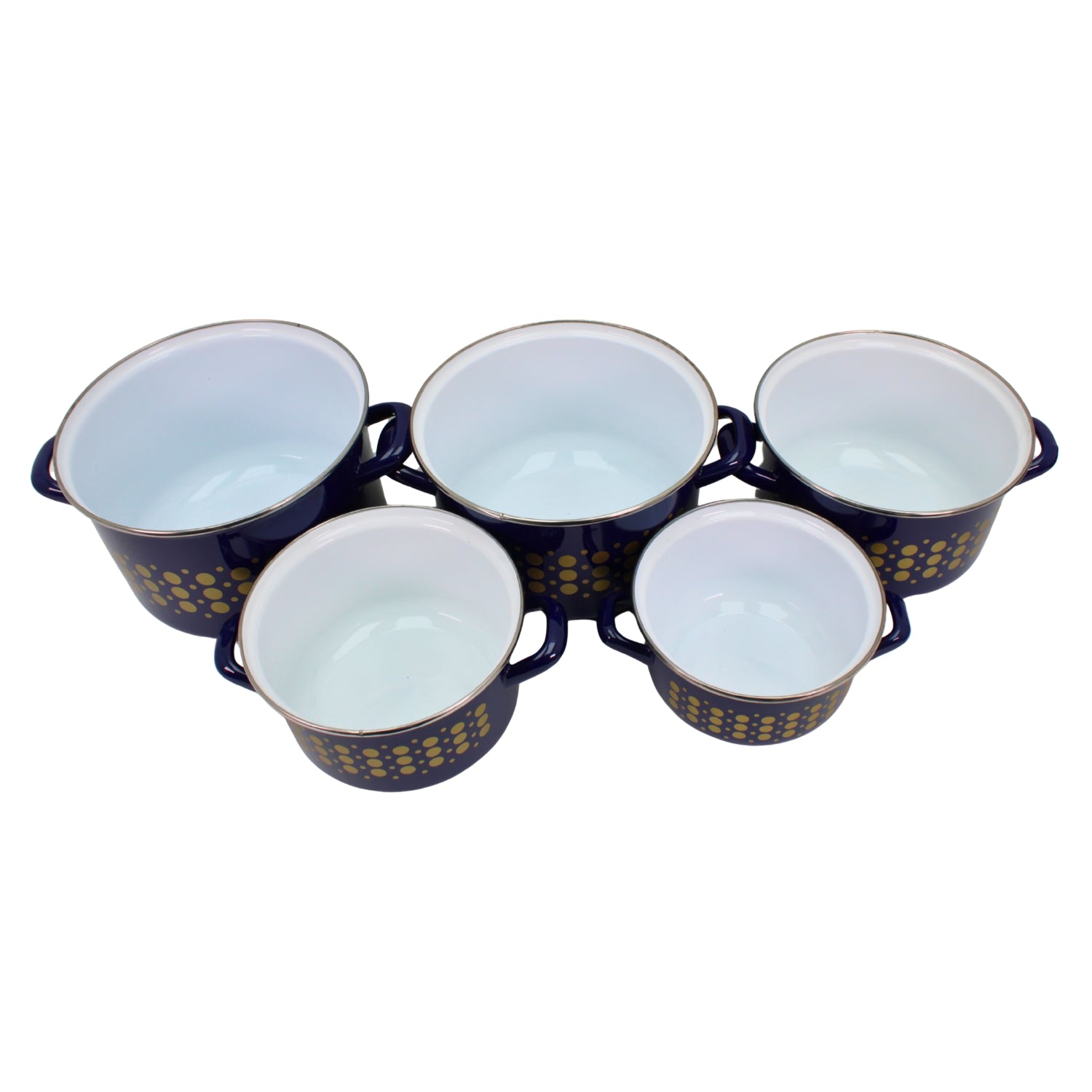 Al-Awdi Enamel Cookware Pot Set with Lids - Traditional Blue Yemeni Design (10-Piece Set)