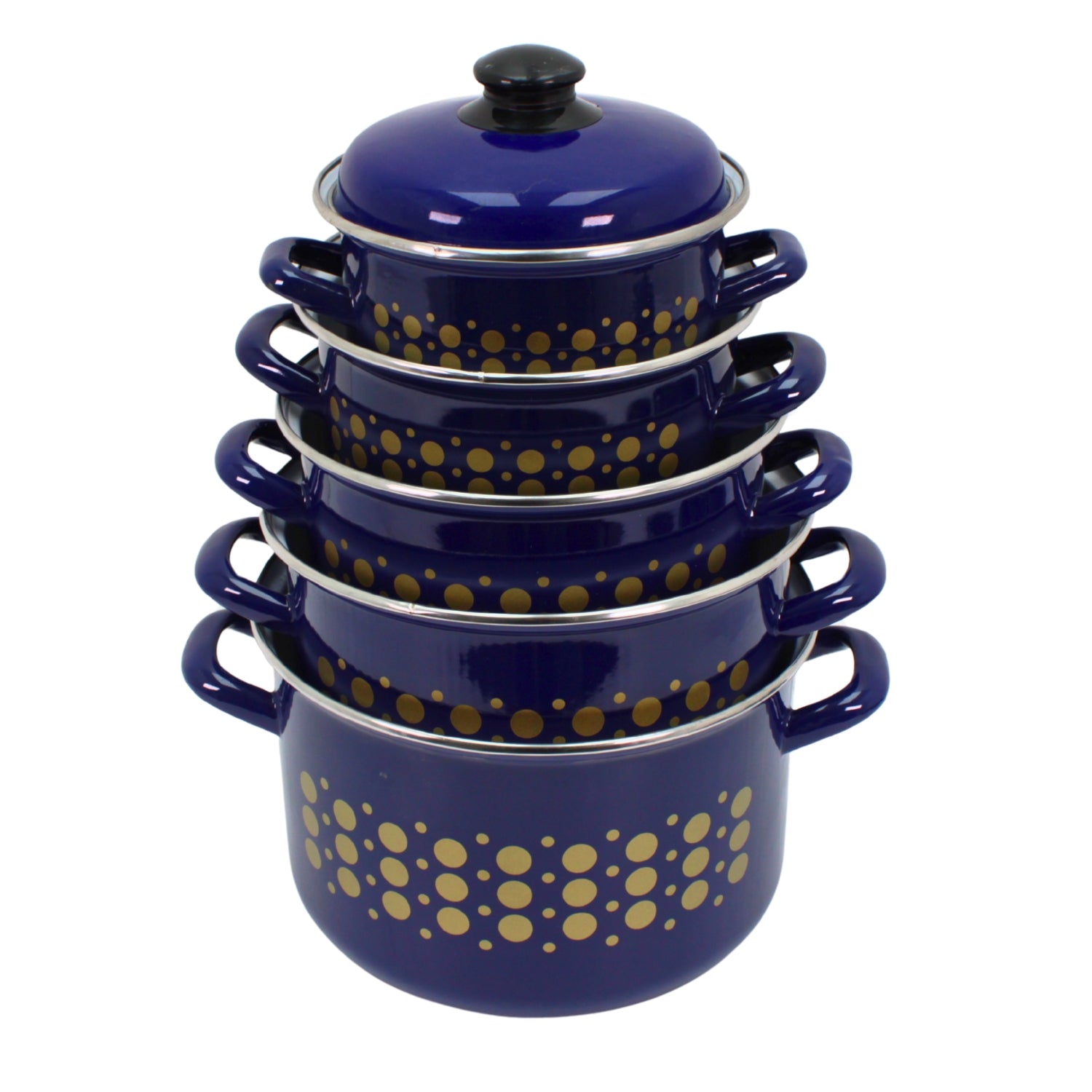 Al-Awdi Enamel Cookware Pot Set with Lids - Traditional Blue Yemeni Design (10-Piece Set)