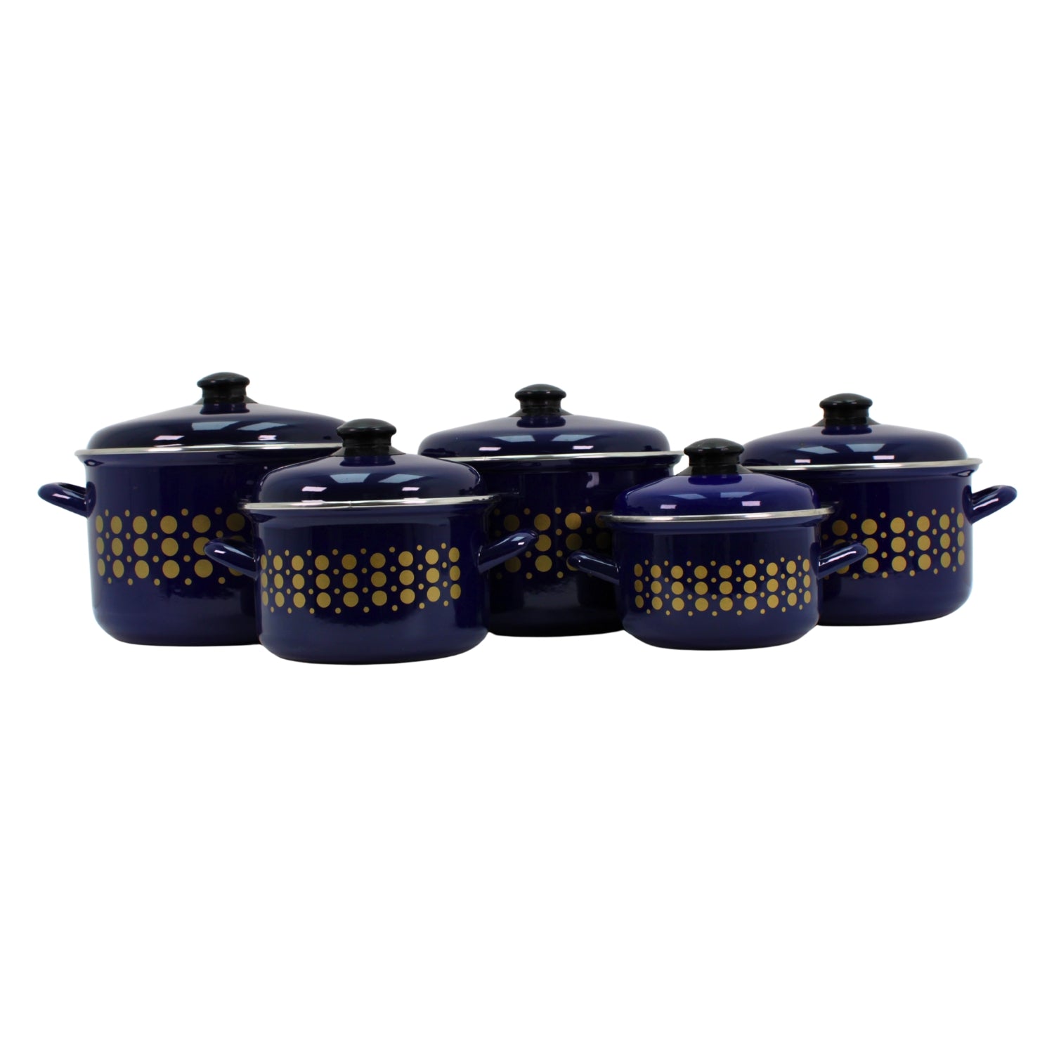 Al-Awdi Enamel Cookware Pot Set with Lids - Traditional Blue Yemeni Design (10-Piece Set)
