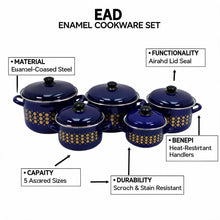 Al-Awdi Enamel Cookware Pot Set with Lids - Traditional Blue Yemeni Design (10-Piece Set)