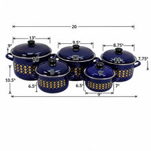 Al-Awdi Enamel Cookware Pot Set with Lids - Traditional Blue Yemeni Design (10-Piece Set)