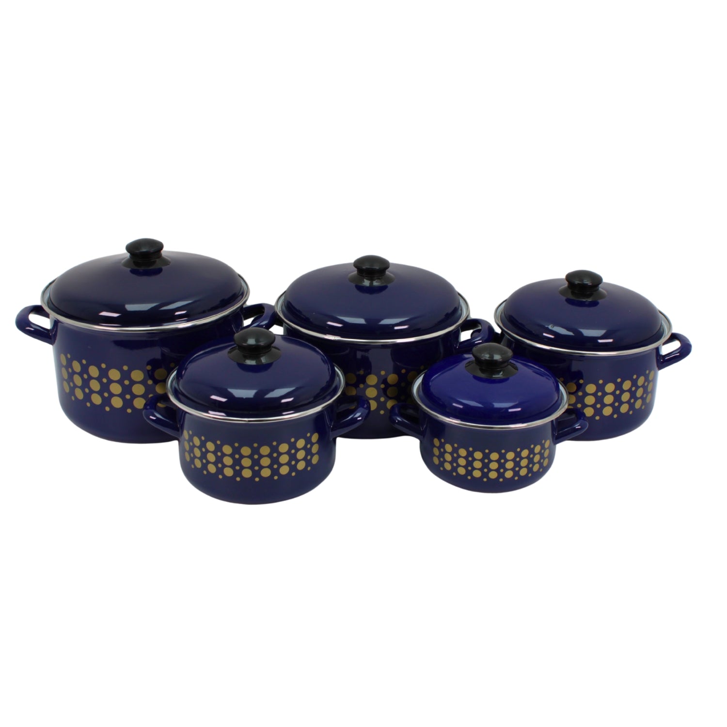 Al-Awdi Enamel Cookware Pot Set with Lids - Traditional Blue Yemeni Design (10-Piece Set)