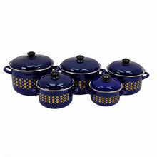 Al-Awdi Enamel Cookware Pot Set with Lids - Traditional Blue Yemeni Design (10-Piece Set)