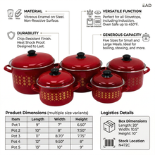 Al-Awdi Enamel Cookware Pot Set with Lids - Traditional Red Yemeni Design (10-Piece Set)