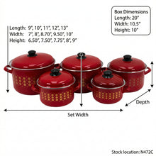 Al-Awdi Enamel Cookware Pot Set with Lids - Traditional Red Yemeni Design (10-Piece Set)