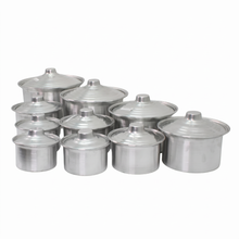 Traditional Aluminum Cooking Pot Set with Lids - Multi-Size Nested Stock Pots - 20 Pieces