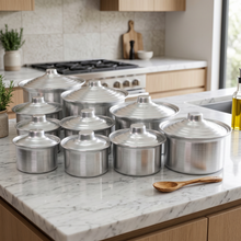 Traditional Aluminum Cooking Pot Set with Lids - Multi-Size Nested Stock Pots - 20 Pieces