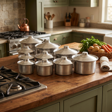 Traditional Aluminum Cooking Pot Set with Lids - Multi-Size Nested Stock Pots - 20 Pieces