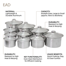 Traditional Aluminum Cooking Pot Set with Lids - Multi-Size Nested Stock Pots - 20 Pieces