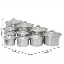 Traditional Aluminum Cooking Pot Set with Lids - Multi-Size Nested Stock Pots - 20 Pieces