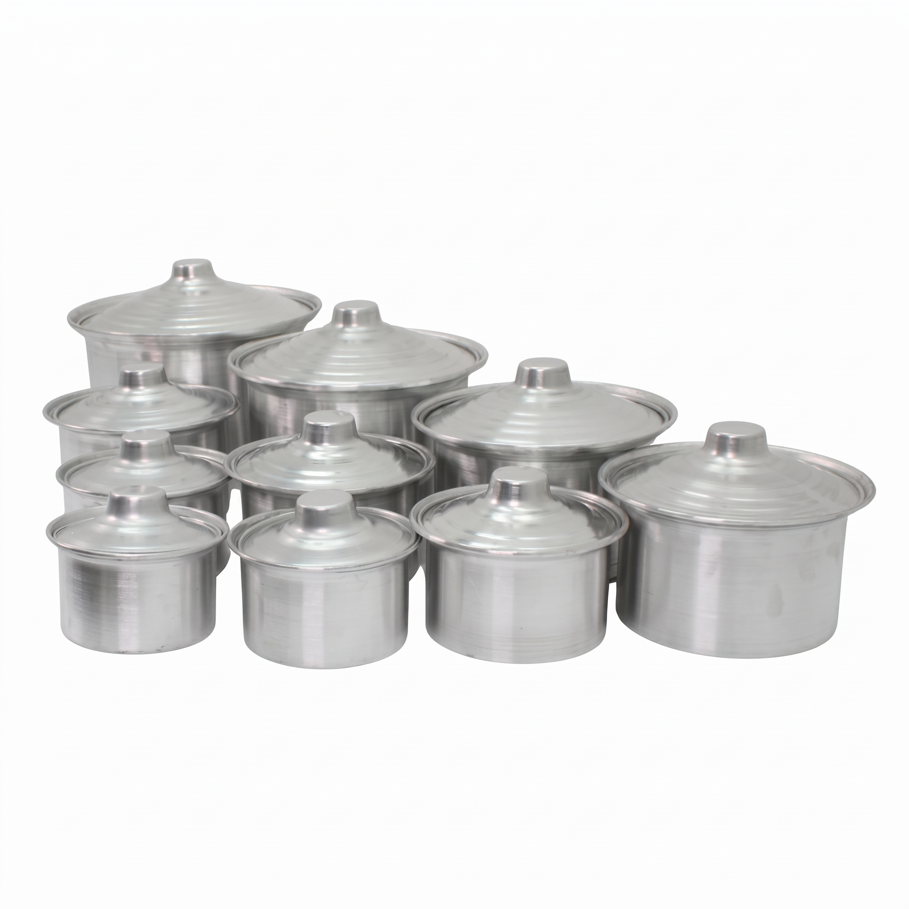 Traditional Aluminum Cooking Pot Set with Lids - Multi-Size Nested Stock Pots - 20 Pieces