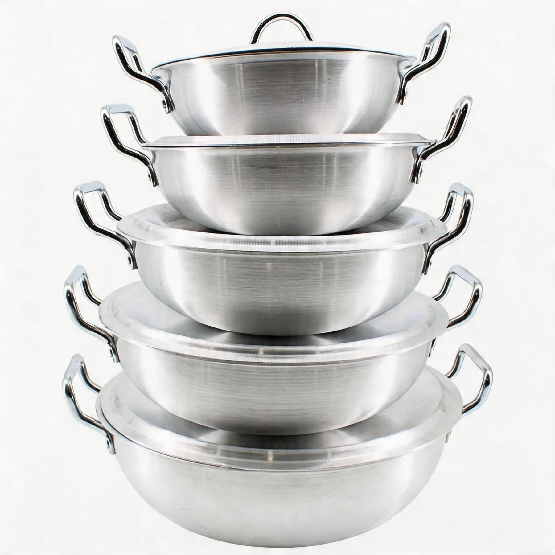 Stainless Steel Dual Handle Frying Pots 5 Pcs Set - XS/S/M/L/XL