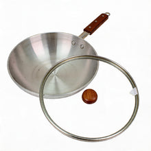 Aluminum Frying Pan with Glass Lid & Wooden Handle - 11.5''