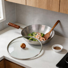 Aluminum Frying Pan with Glass Lid & Wooden Handle - 11.5''