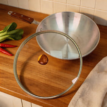 Aluminum Frying Pan with Glass Lid & Wooden Handle - 11.5''