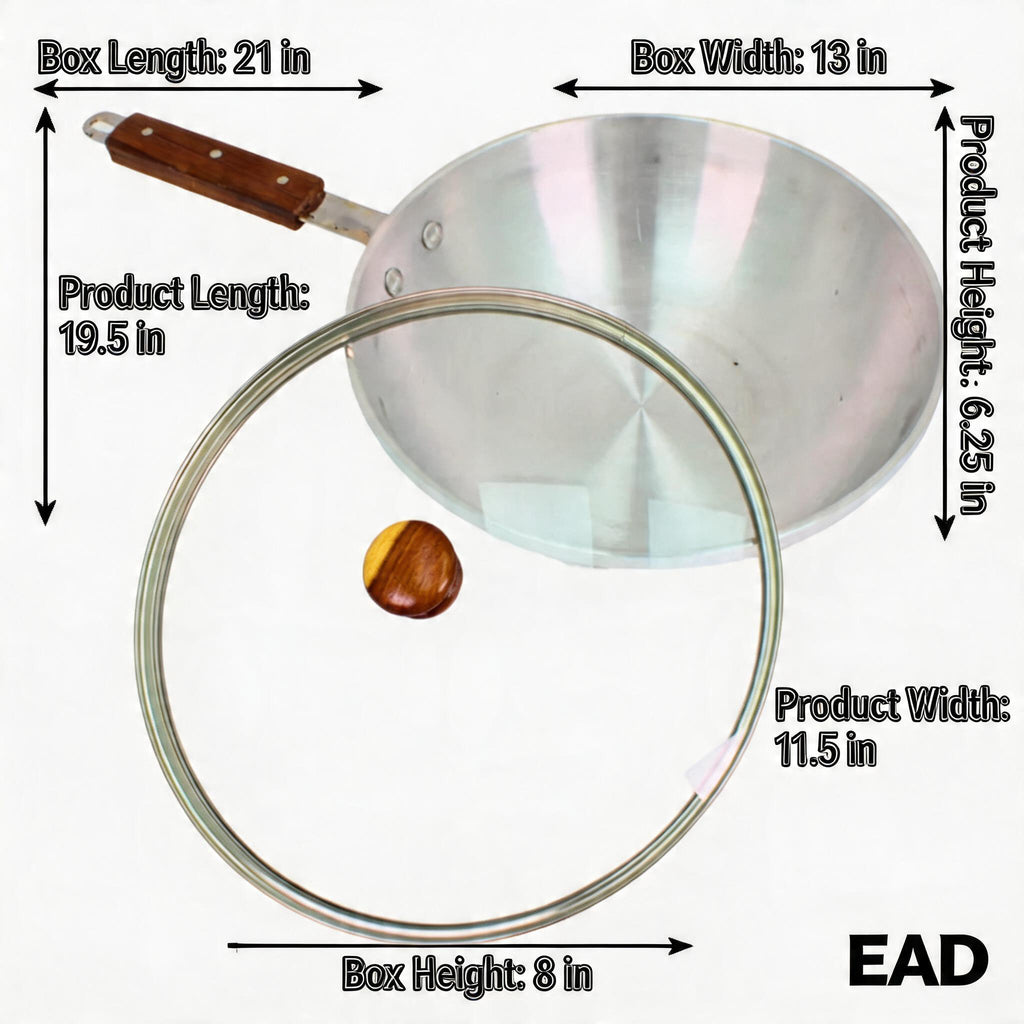 Aluminum Frying Pan with Glass Lid & Wooden Handle - 11.5''