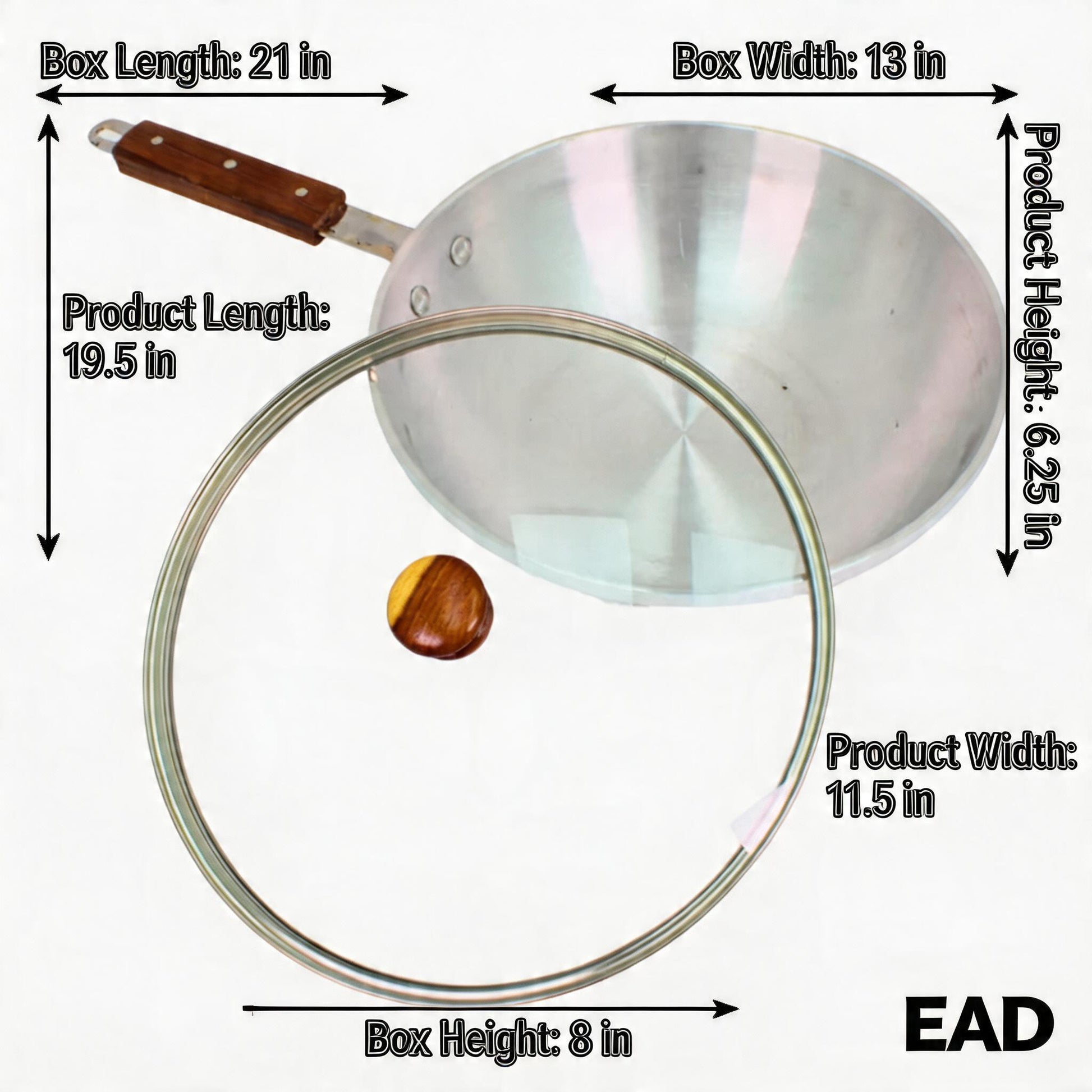 Aluminum Frying Pan with Glass Lid & Wooden Handle - 11.5''