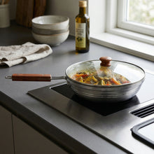 Aluminum Frying Pan with Glass Lid & Wooden Handle - 10.5''