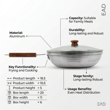 Aluminum Frying Pan with Glass Lid & Wooden Handle - 10.5''