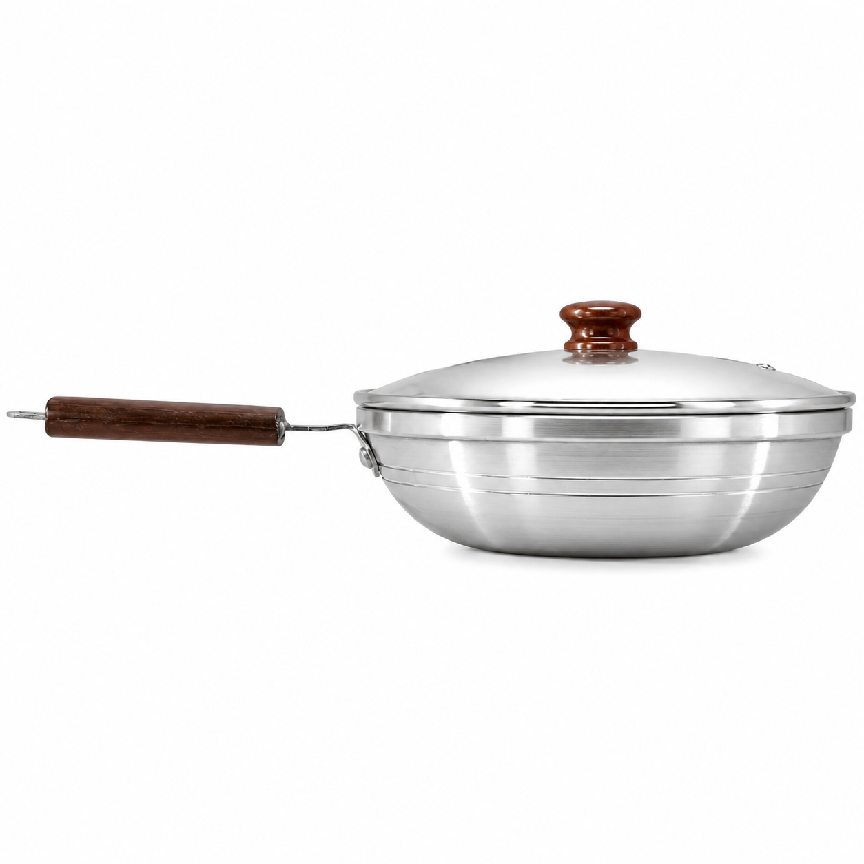 Aluminum Frying Pan with Glass Lid & Wooden Handle - 9.5''