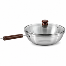 Aluminum Frying Pan with Glass Lid & Wooden Handle - 9.5''