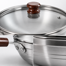 Aluminum Frying Pan with Glass Lid & Wooden Handle - 9.5''