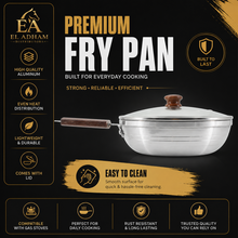 Aluminum Frying Pan with Glass Lid & Wooden Handle - 9.5''