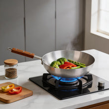 Deep Aluminum Frying Pan with Wooden Handle - 10''