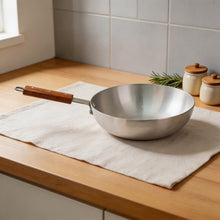 Deep Aluminum Frying Pan with Wooden Handle - 10''
