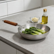 Deep Aluminum Frying Pan with Wooden Handle - 9''